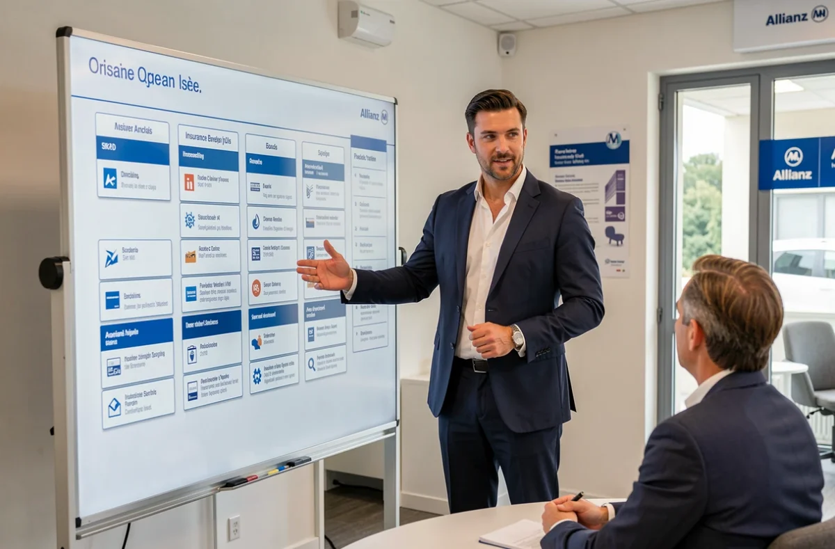 Sébastien Garreau, courtier Allianz en Isère, présentant des options d'assurance à un client