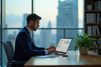 Analyste financier homme au bureau avec graphiques boursiers