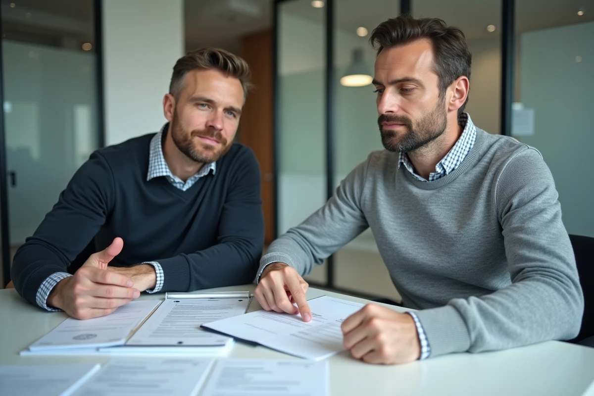 Client discutant de la résiliation ou renégociation de son contrat avec un conseiller d'assurance