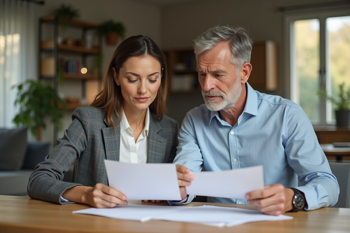 Couple d'adultes travaillant à la cuisine lumineuse