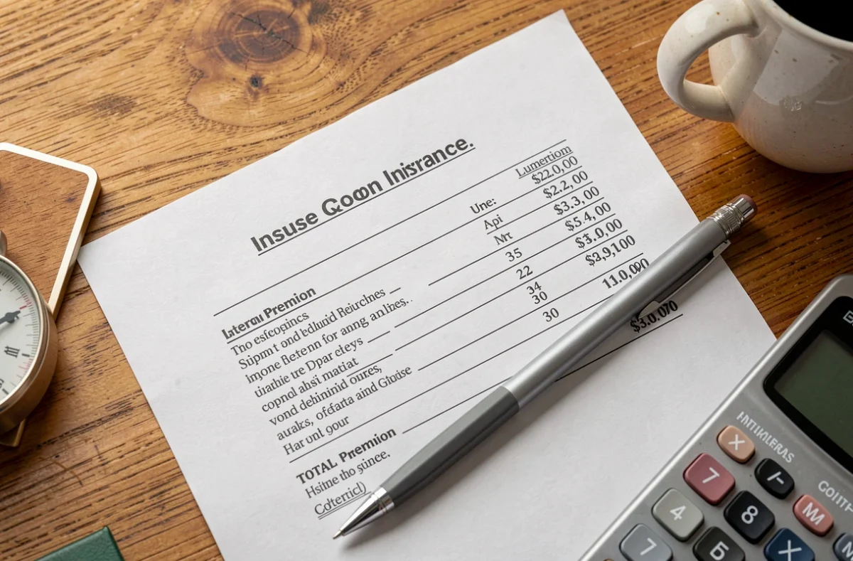 Gros plan sur un devis d'assurance décennale posé sur un bureau avec calculatrice et crayon
