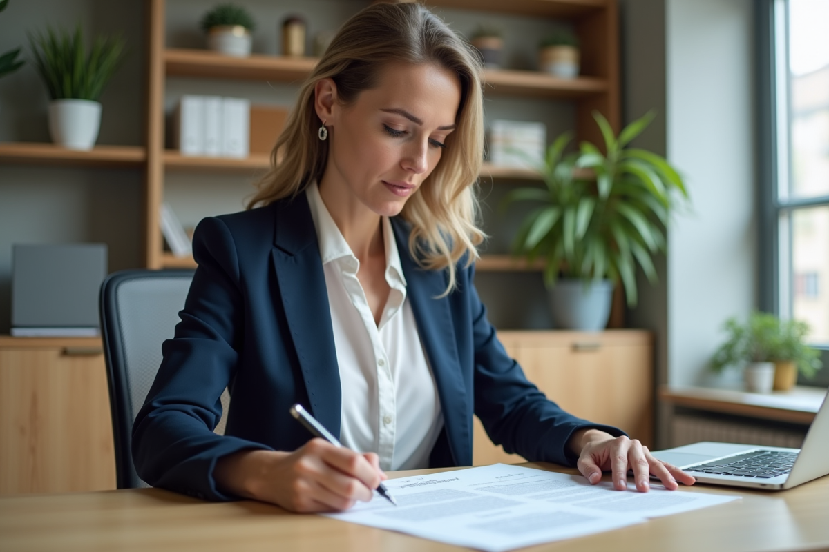 Femme d'affaires en réunion dans un bureau moderne