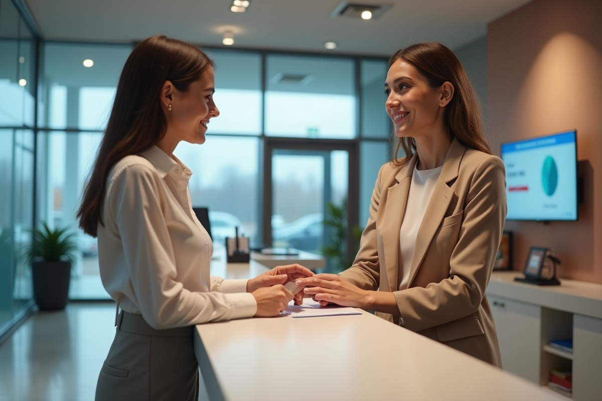 Femme remettant une carte d