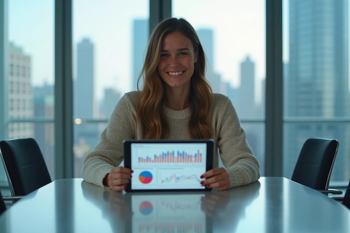 Jeune femme analysant des graphiques financiers sur une tablette