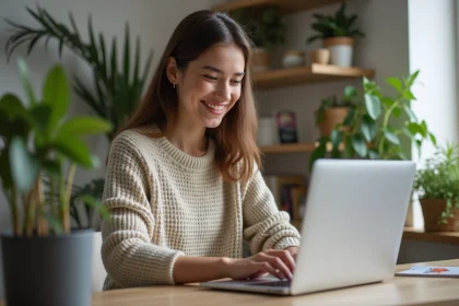 Jeune femme souriante personnalise une page de crowdfunding
