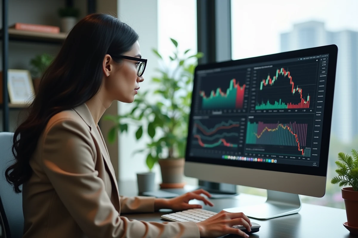 Femme analysant graphiques d