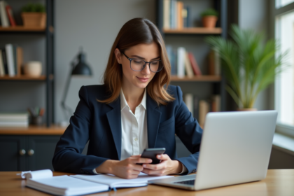 Jeune femme professionnelle au bureau moderne