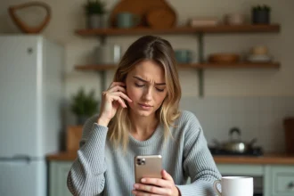Femme consultant son application bancaire Nickel sur smartphone pour vérifier l'arrivée d'un virement