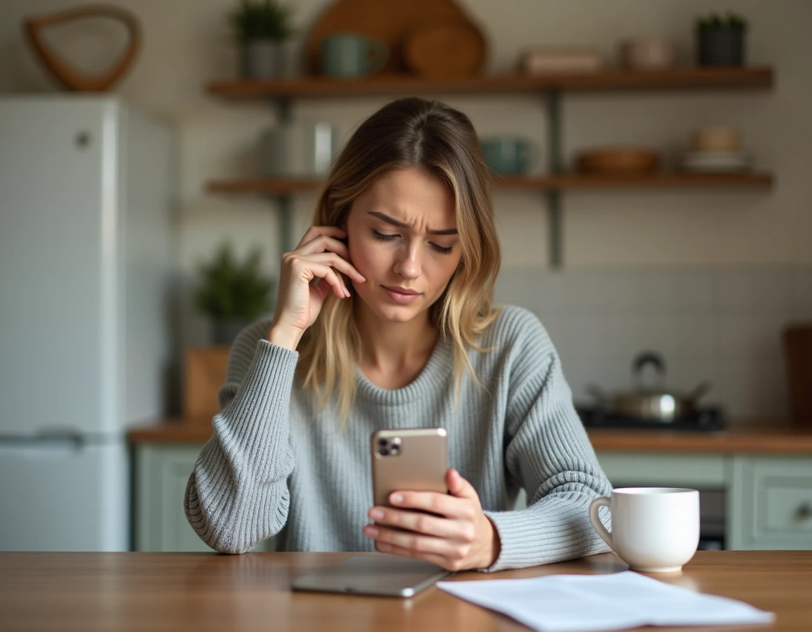 Femme consultant son application bancaire Nickel sur smartphone pour vérifier l'arrivée d'un virement