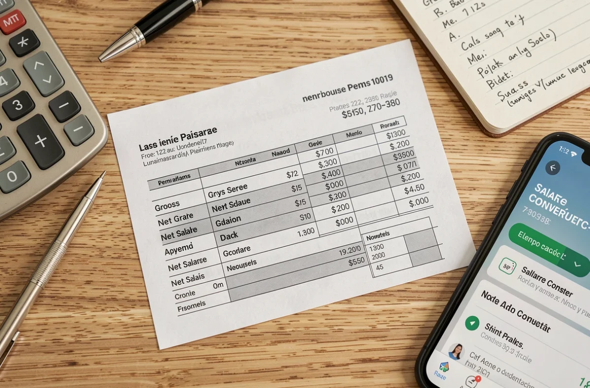 Fiche de paie française avec calcul détaillé du salaire brut net 2300 euros et calculatrice
