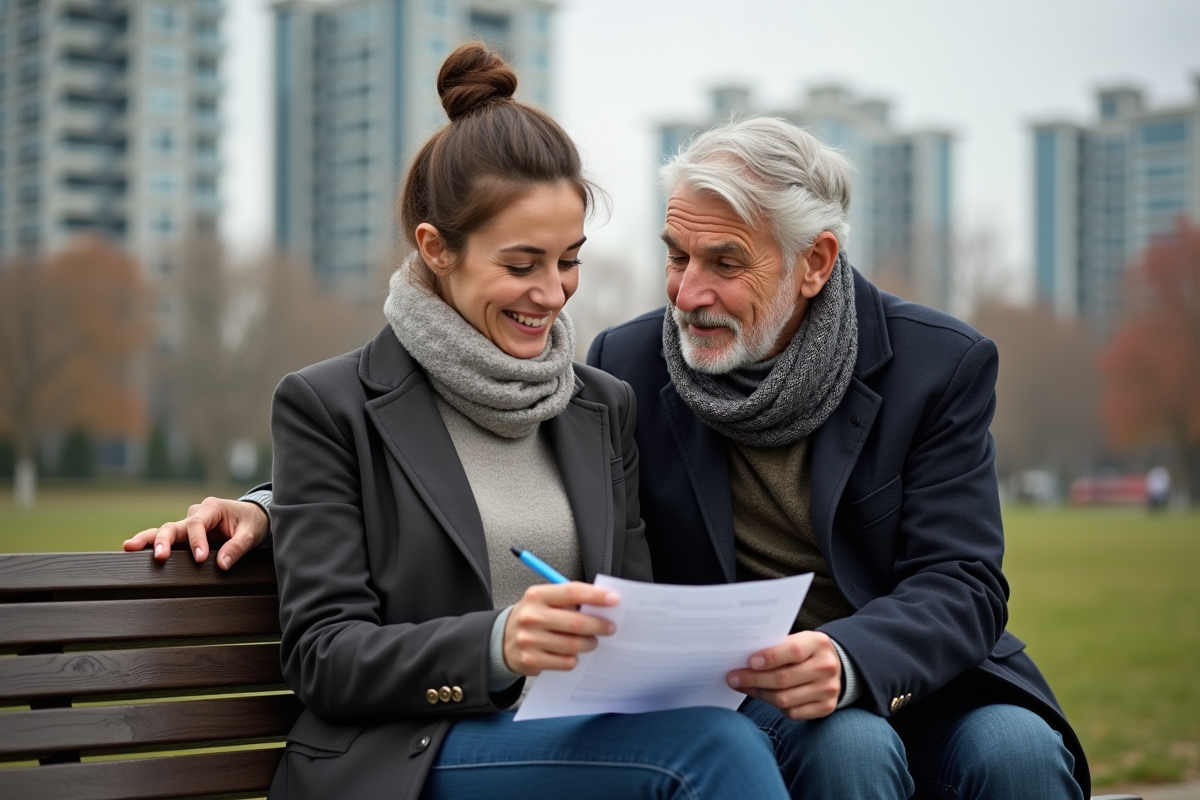 Fille jeune discutant avec son père dans un parc