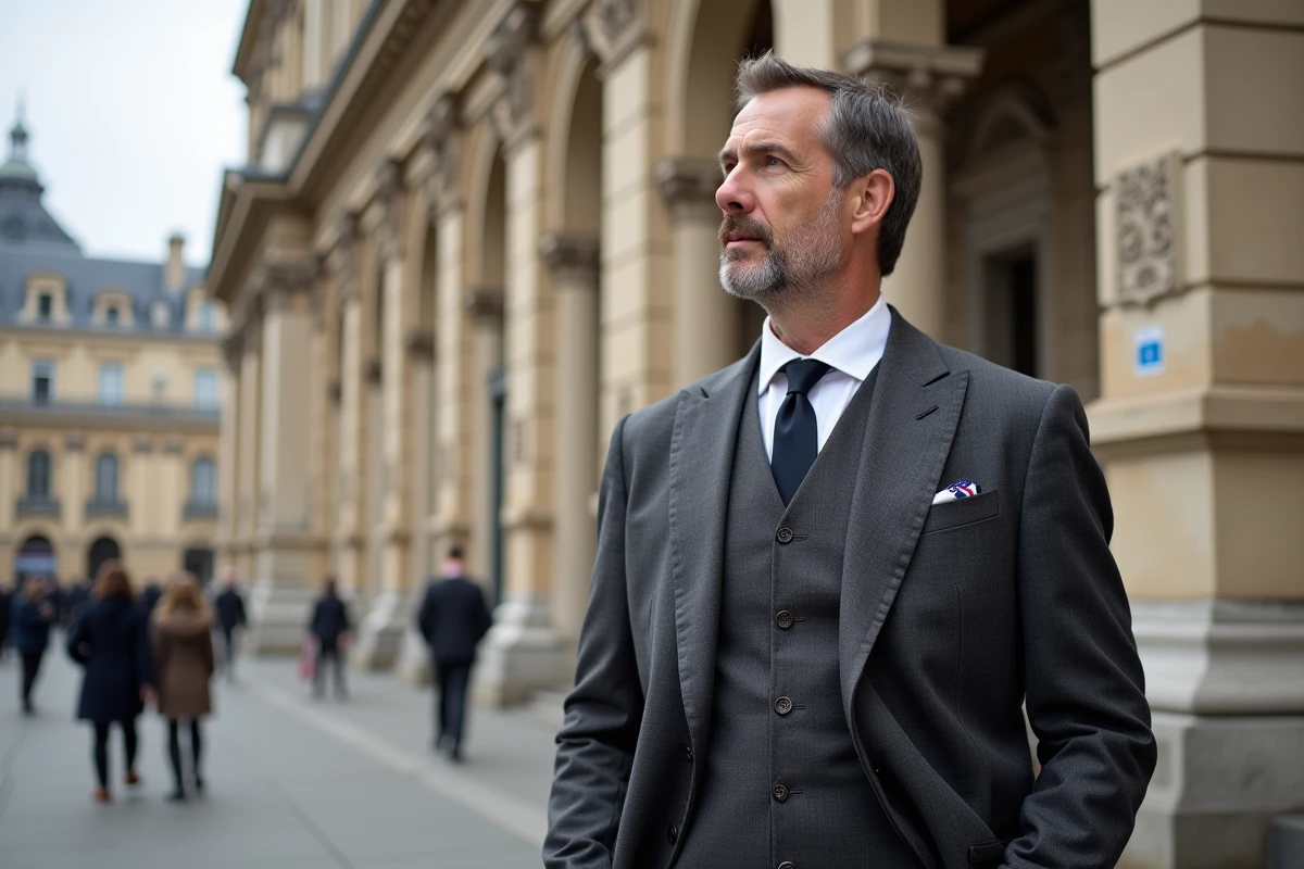 Homme en costume avec sash devant l