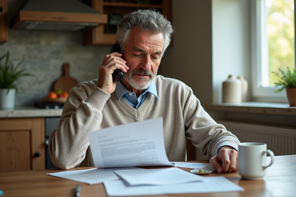 Homme à la maison examinant un contrat sur la table