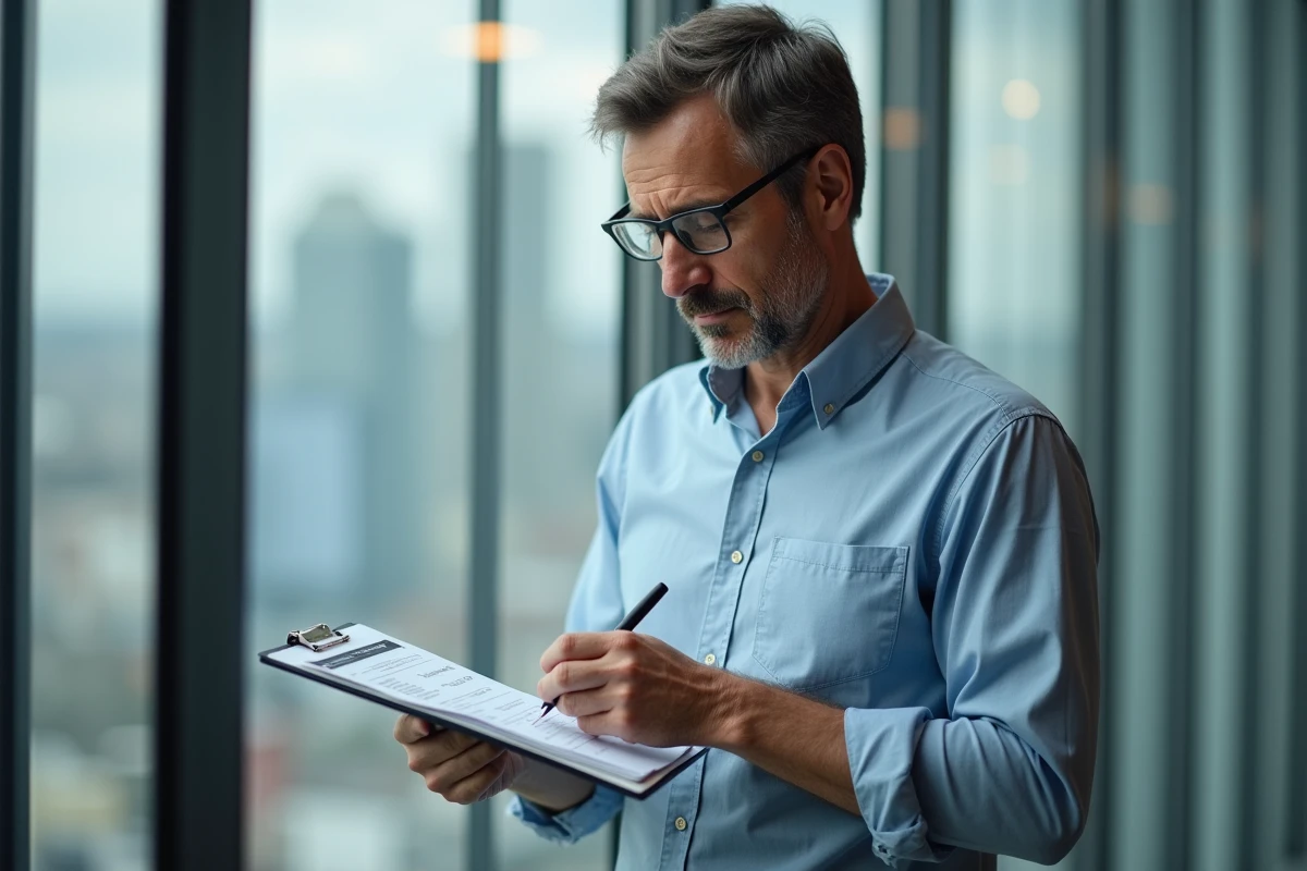 Homme examinant une police d