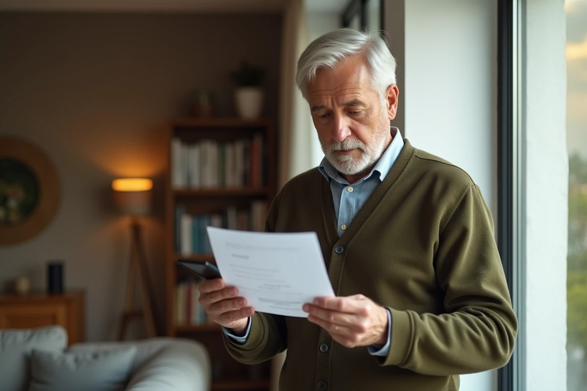 Homme vérifiant une facture Cetelem avant d'appeler le service client pour éviter les erreurs