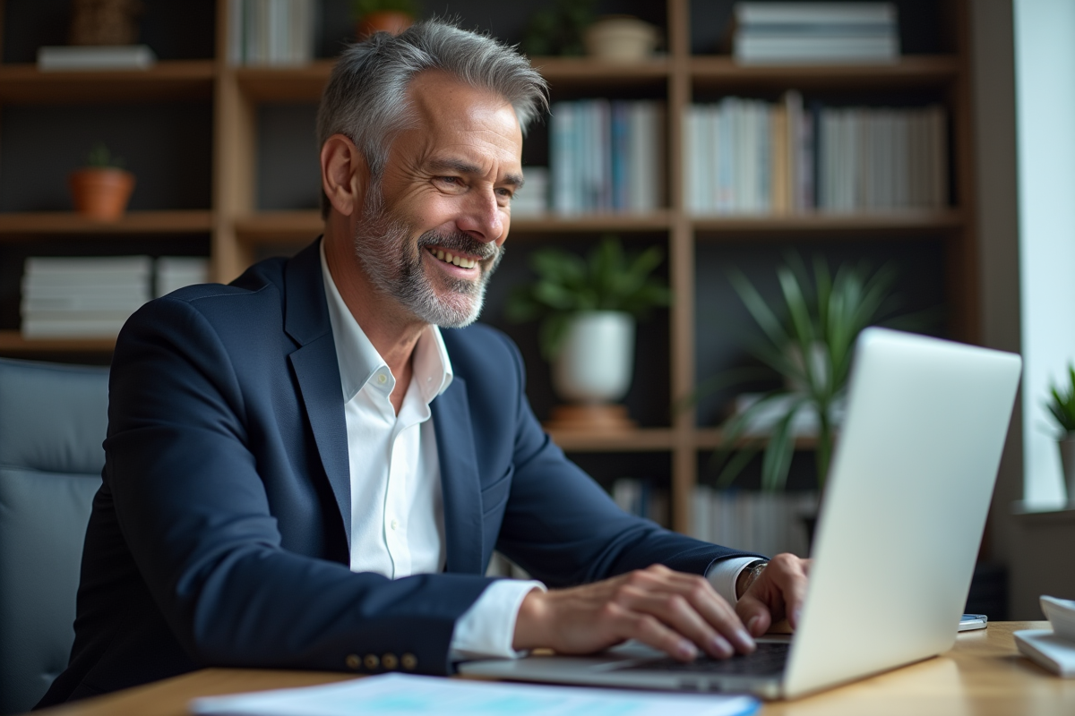 Homme d'âge moyen analysant des graphiques financiers dans un bureau moderne
