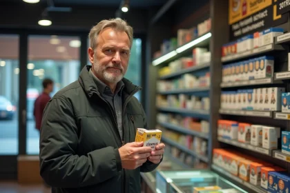Homme d'âge moyen dans un magasin de tabac allemand