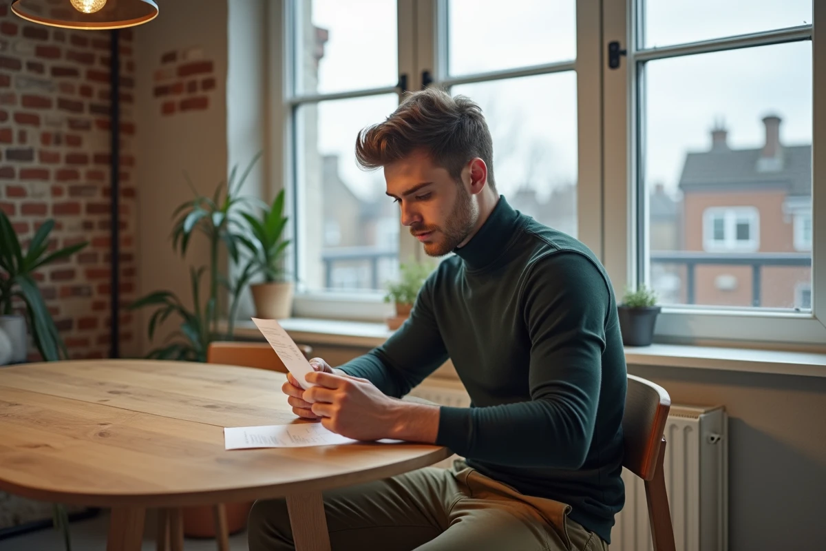 Jeune homme étudie un reçu dans un studio moderne