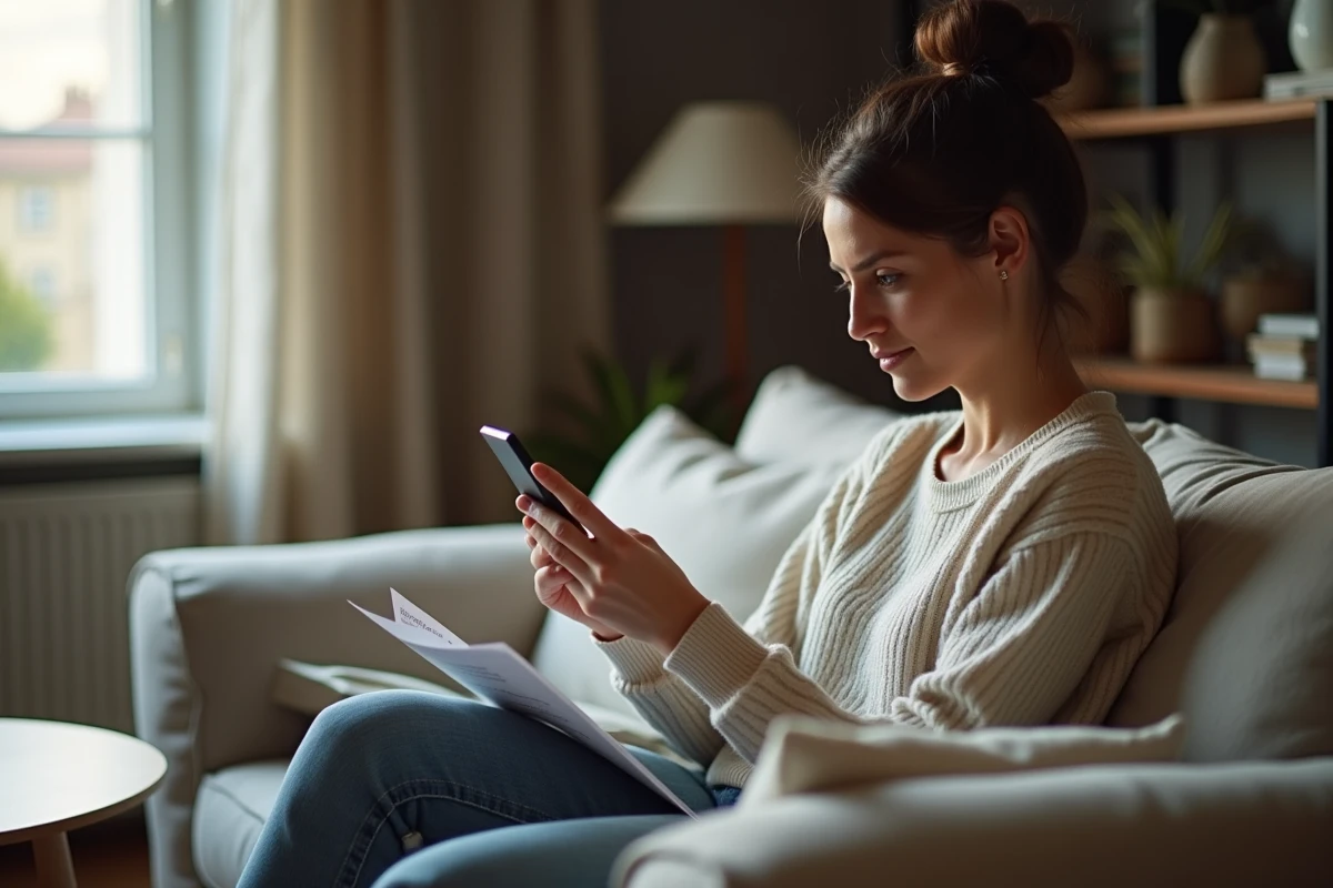 Personne utilisant son téléphone pour entamer une démarche de résiliation d'assurance Matmut en ligne