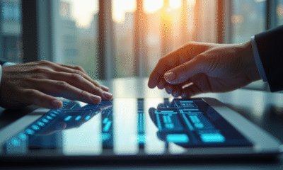 Tablette affichant graphiques financiers et icones blockchain
