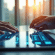 Tablette affichant graphiques financiers et icones blockchain
